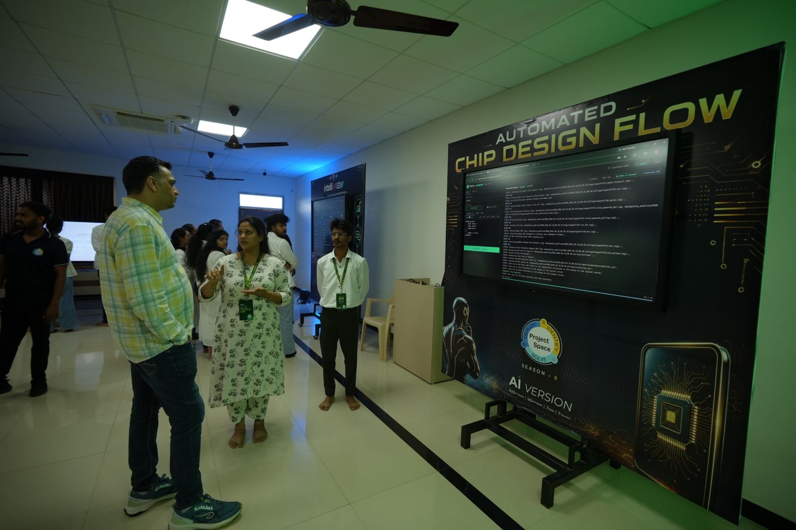 Students at the Automated Chip Design Flow exhibit built with Claude