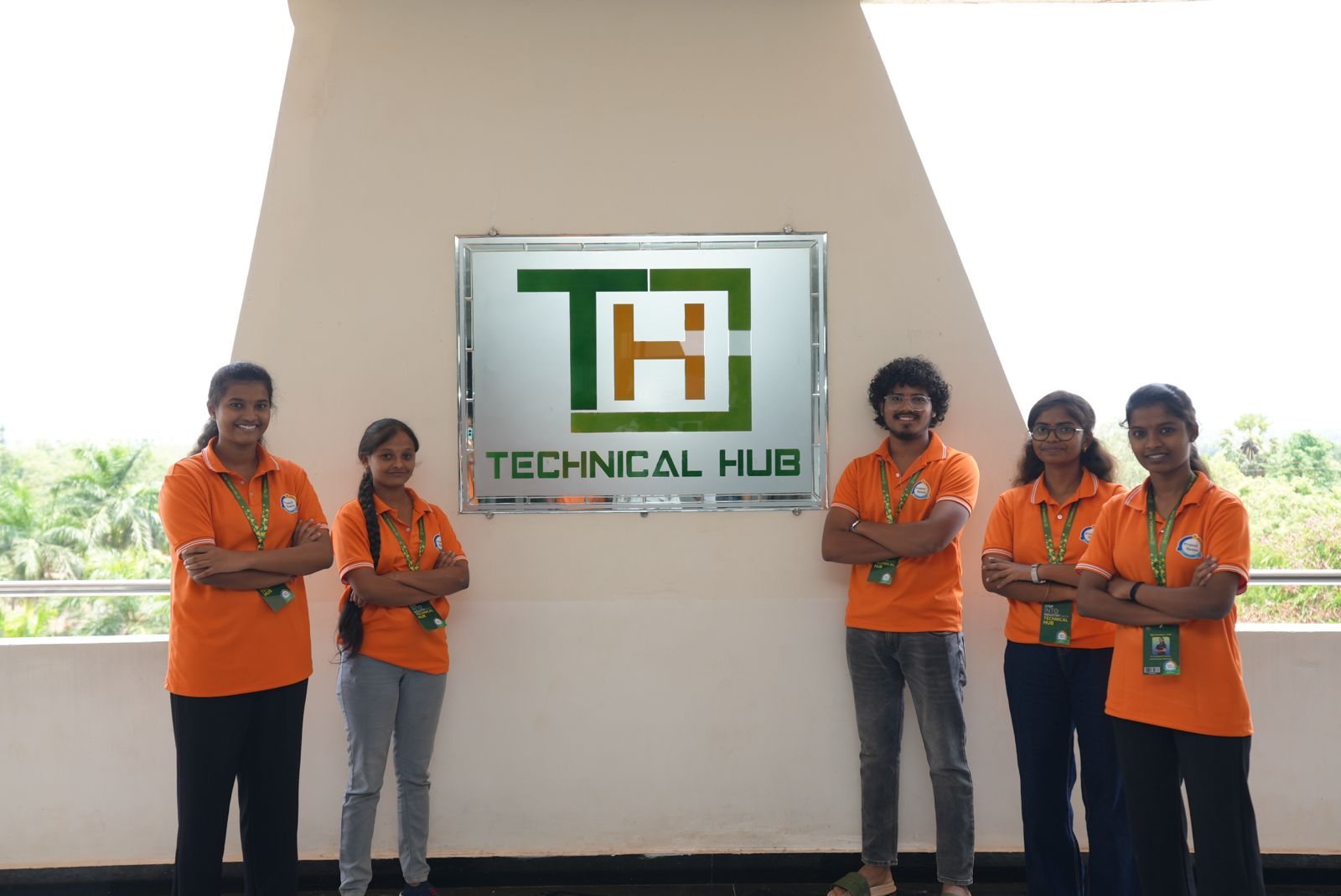 Student team at the Technical Hub signage on campus