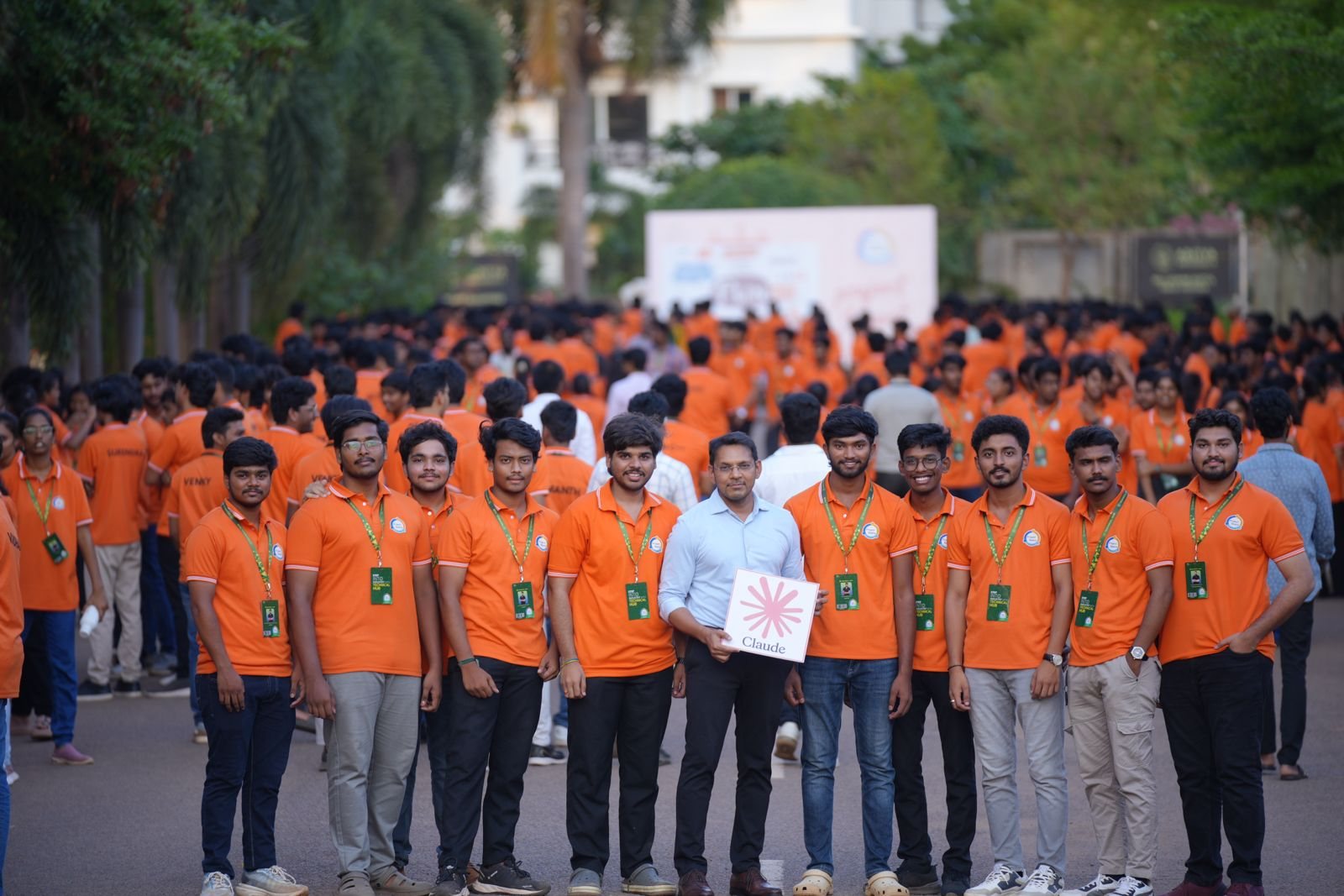 Students proudly holding the Claude card ahead of the Project Space finale